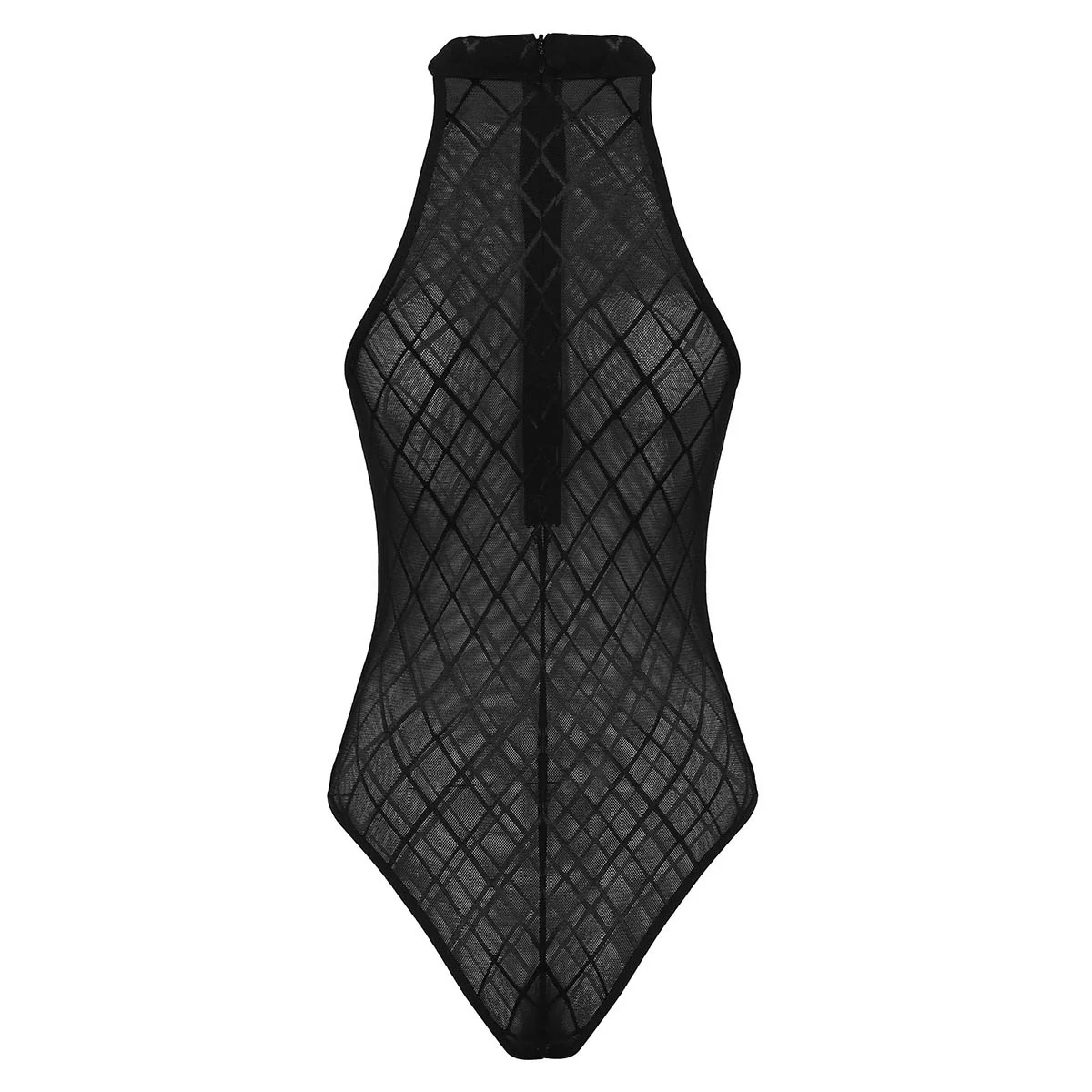 Women\'s Crotchless Swimsuit Bodysuit See Through Swimwear Mesh High Cut Open Crotch Gymnastics Leotard Bodysuit Bathing Suit