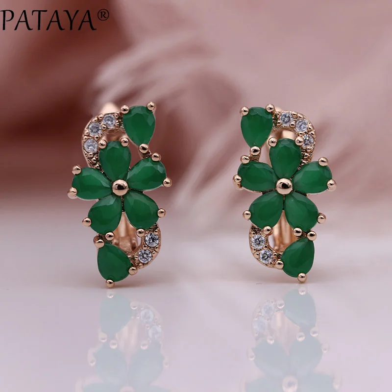 PATAYA New Women Earrings 585 Rose Gold Color Water Drop Natural Zircon Fashion Jewelry Cute Gift Wedding Flower Dangle Earrings