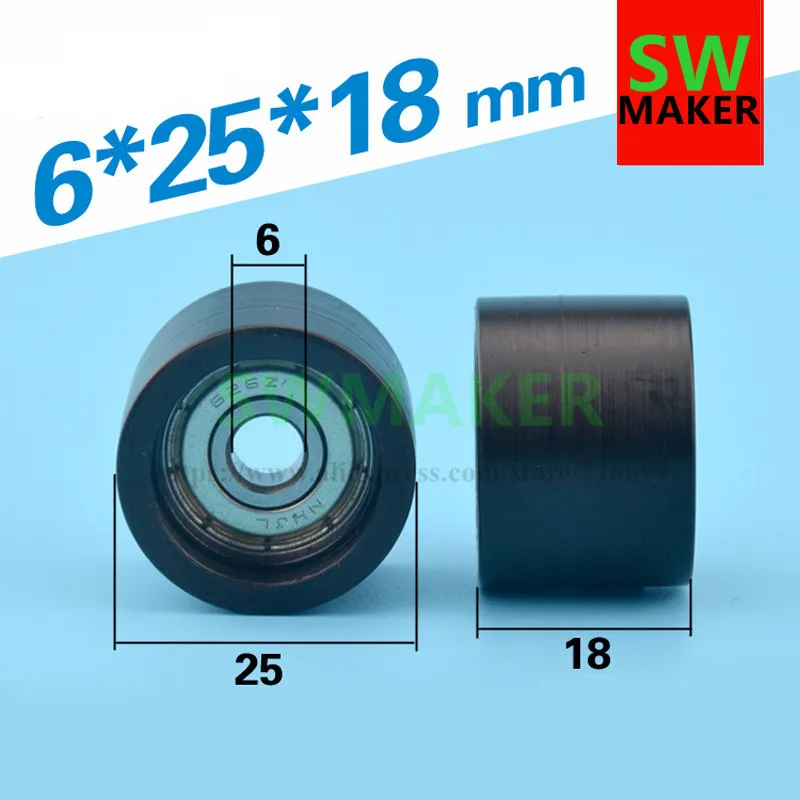 SWMAKER 6 * 25 * 18 F type plane of flat type bag glue bag plastic embedded bearing pulley wheel flat wheel nylon wheel