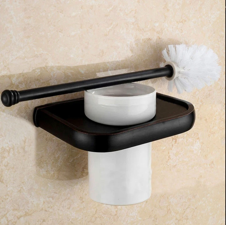 Oil Rubbed Bronze toilet brush holder set bathroom, European toilet bowl brush black, Copper toilet brush holder wall mounted