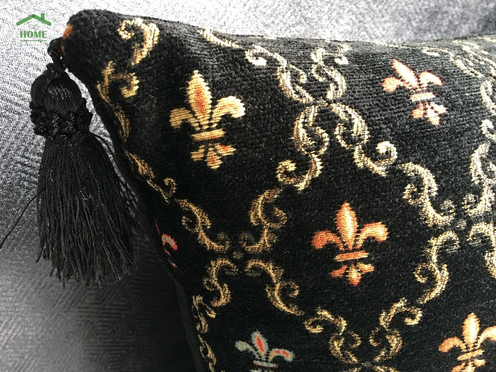 Classic Black Chenille Vintage Check Cushion Cover Tassels Pillow Case Decoration Home Use Pillow Cover 45 x 45 cm