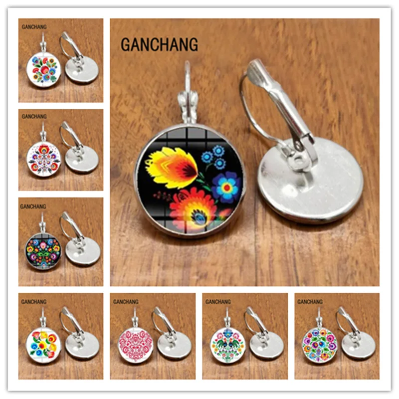 Polish national pattern pendant earrings geometric art glass gem charm earrings women fashion jewelry wholesale