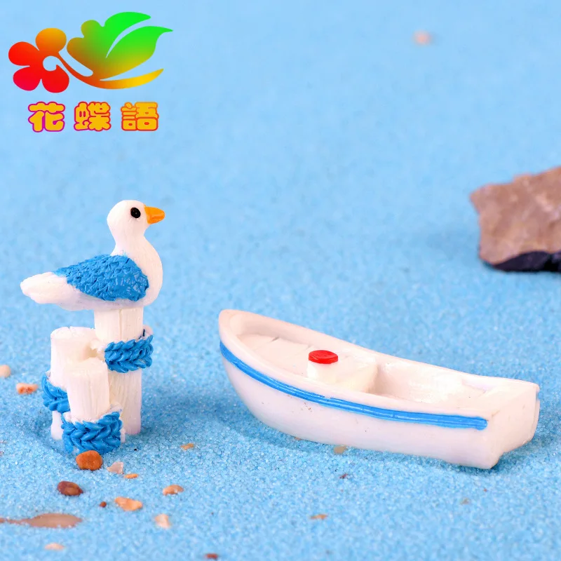 5 PCs Stake Seagull Mini Resin Boat Cartoon Mediterranean Landscape Seagull Toy Gift Decorations Bird Figurines Ornament