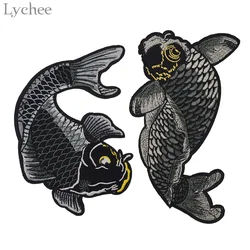 Lychee Life 1Set Koi Fish Embroidered Patches Embroidered Iron On Patch For Clothing Applique DIY Handmade Sewing Accessory