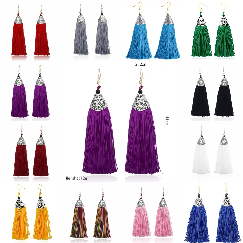 QianBei Vintage Ethnic Long Tassel Drop Earring For Women Jewelry Fashion Dangle Earrings For Girl Aros Mujer Oreja Wholesale