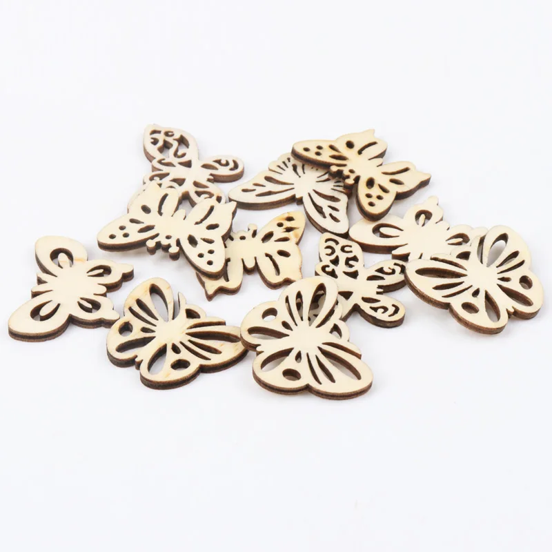 Natual Butterfly Pattern Wooden Scrapbooking Art Collection Craft for Handmade Accessory Sewing Home Decoration 30mm 20pcs MZ168