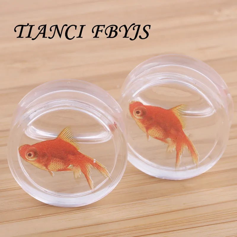 

clear acrylic water gold fish new style flesh tunnel wholesales 8-18mm body jewelry earring piercing plug and tunnels