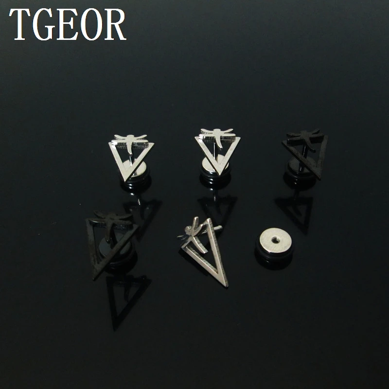 NEW ARRIVAL illusion cheaters 1 pair 1.2*6*6/(8*10)mm Stainless Steel Dragonfly with triangle piercing fake plugs