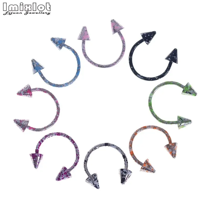 8pcs Steel Anodized Cone Circular Barbell Lip Nose Rings Piercing Colorful Horseshoe Helix Piercings Fashion Body Jewelry