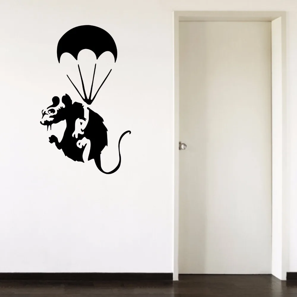 Banksy Rat Paratrooper Graffiti Mouse parachut Home Decal Bedroom Living Autocollant Mural Removable Vinyl Art Wall Sticker B090