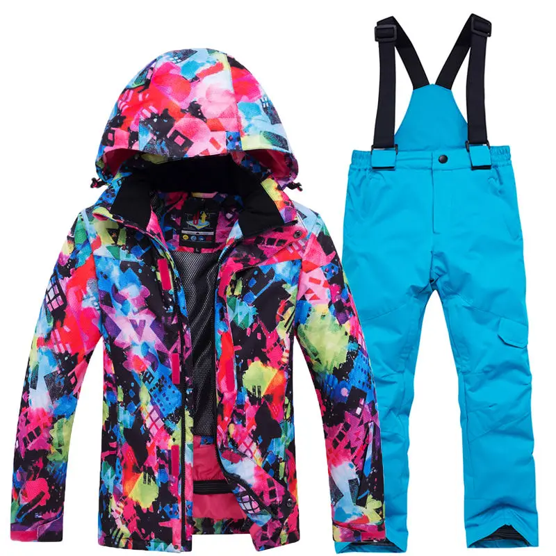 Children\'s Snow Suit, Snowboard Clothing Sets, Outdoor Sports Wear, Ski Coat and Strap Pant, Kids Costumes, Boy and Girl