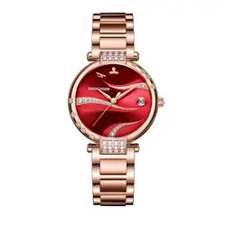 Reef Tiger/ RT Red Dial Rose Gold Luxury Fashion Diamond Women Watches Stainless Steel Bracelet Automatic RGA1589