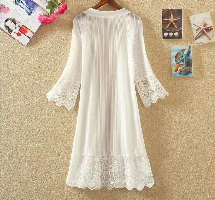 Summer Boho Lace Kimono Beach Cardigan Tops Women Sexy Sunscreen Chiffon Holiday Blouse Shirts Lady Sun Protection Clothing