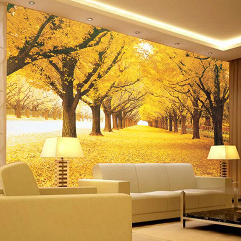 Custom 3D Wall Mural Wallpaper Landscape Natural Autumn Scenery Yellow Forests Load Covered Leaves Wall Paper For Living Room