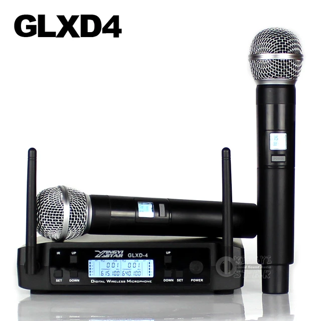 GLXD24 GLXD4 プロ UHF ワイヤレスマイクシステム Beta58a ハンドヘルドマイクデュアルチャンネルコードレスデジタル受信機のための教会  - AliExpress