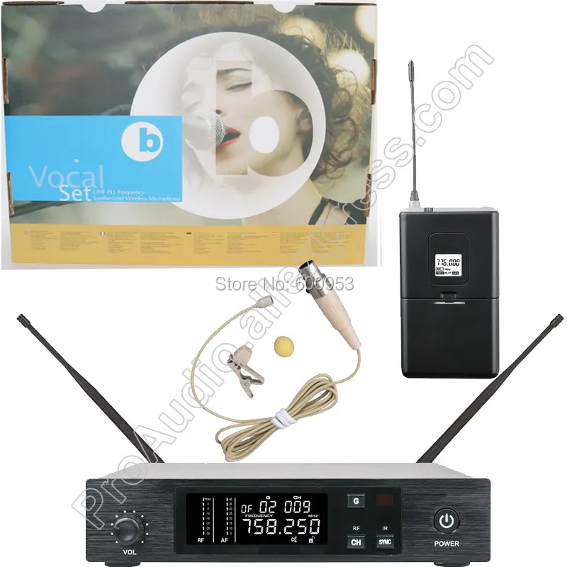 QLX 96 Channel Beige Omnidirectional Wireless Lavalier Microphone System Stage Performance Singing Radio set