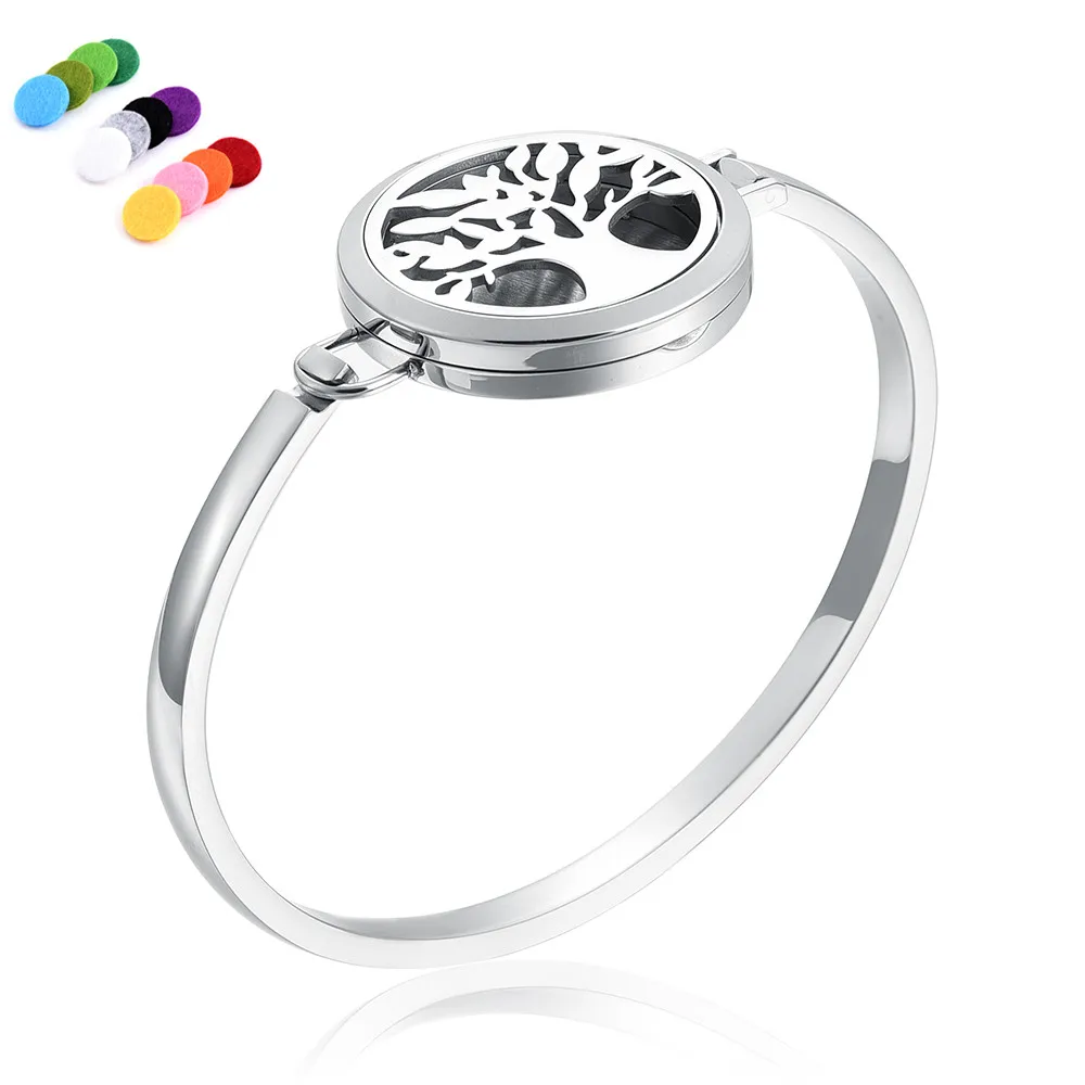 316L Rvs Levensboom Parfum Medaillon Aromatherapie Medaillon Bangle Essentiële Olie Diffuser Ketting Medaillon Armband