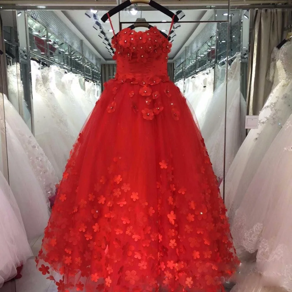 Y&M Novias 3D Flowers Strapless Wedding Dress Plus Size Sweet Bride Dress Red Ivory Wedding Gowns