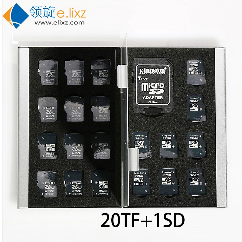 2023 Silver Colour 21 In 1 Aluminum Storage Box Bag Memory Card Case Holder Wallet Large Capacity For 1* For Sd 20*mirco