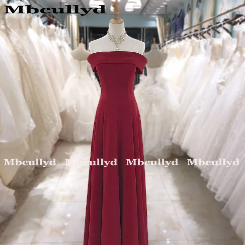 Mbcully borgonha longo vestidos de dama de honra para mulher 2020 strapless cetim vestido de festa dama de honra formal meninas vestido longo