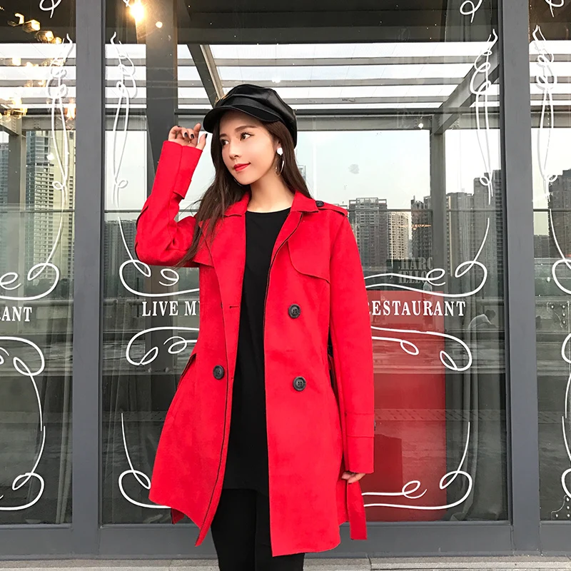 Spring and autumn new coat women Korean version of the long section of Slim was thin winter Suede windbreaker TB967