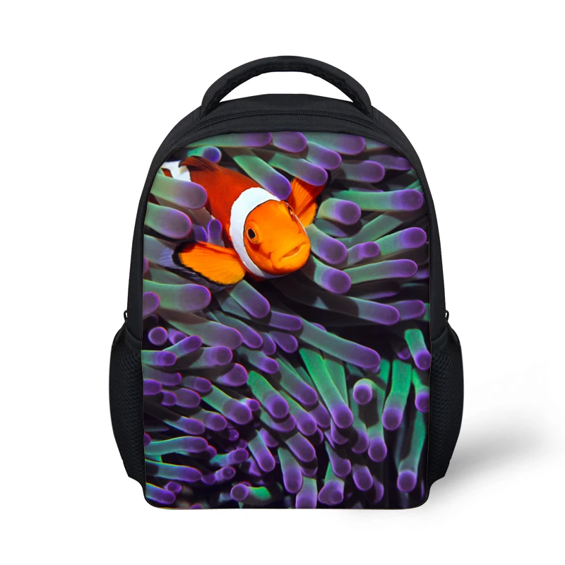 

ELVISWORDS Small School Bags For Girls Boys Kindergarten Kids Bag Marine Fish Animal Print School Backpack Blue Mochila Escolar