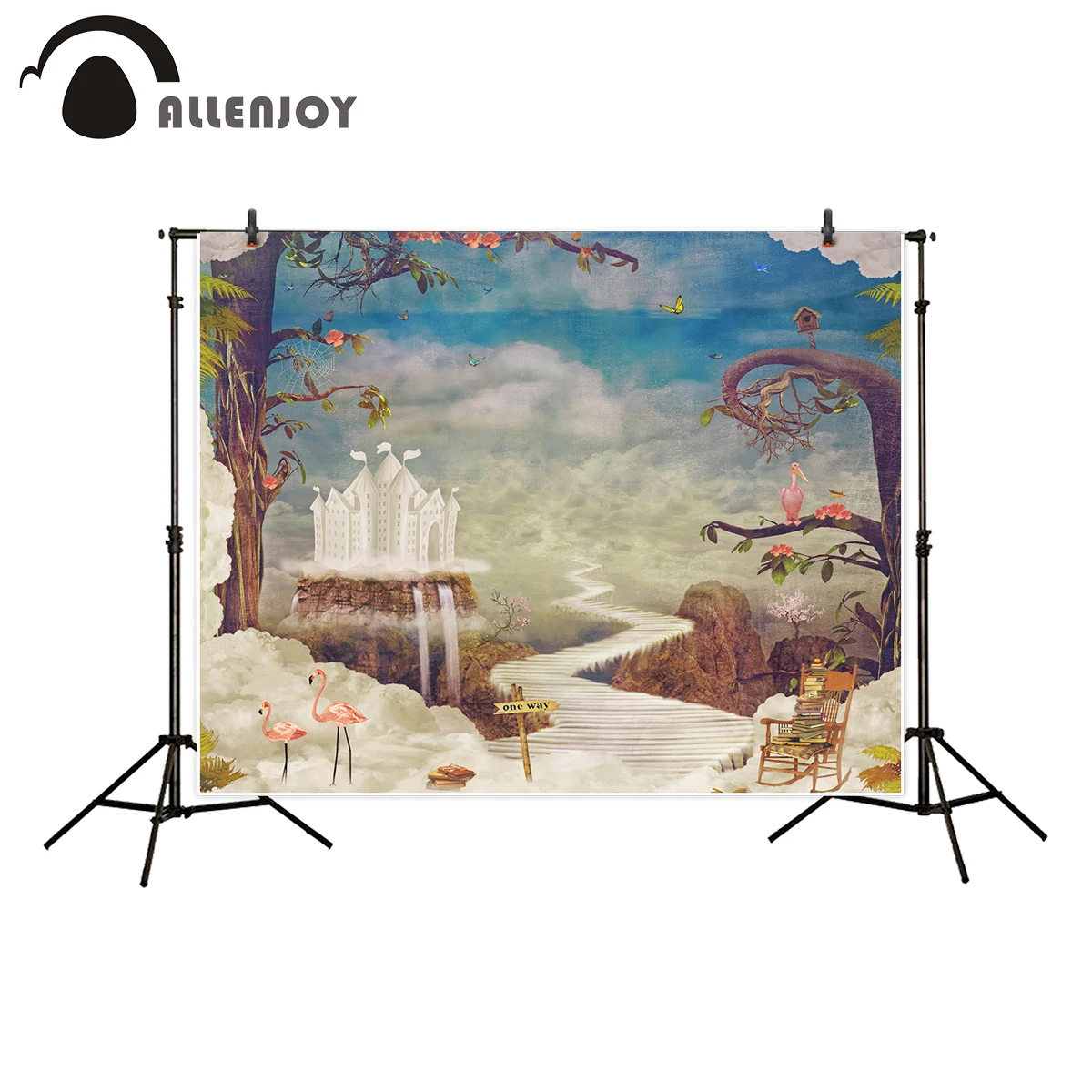 Allenjoy kids background for photography fairy tale theme fantastic city beautiful sky castle Flamingos backdrop photocall