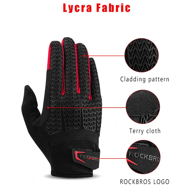 ROCKBROS Cycling Gloves Touch Screen Windproof Gloves MTB Bicycle GEL Pad Shockproof Full Finger Mittens Gloves Autumn Winter