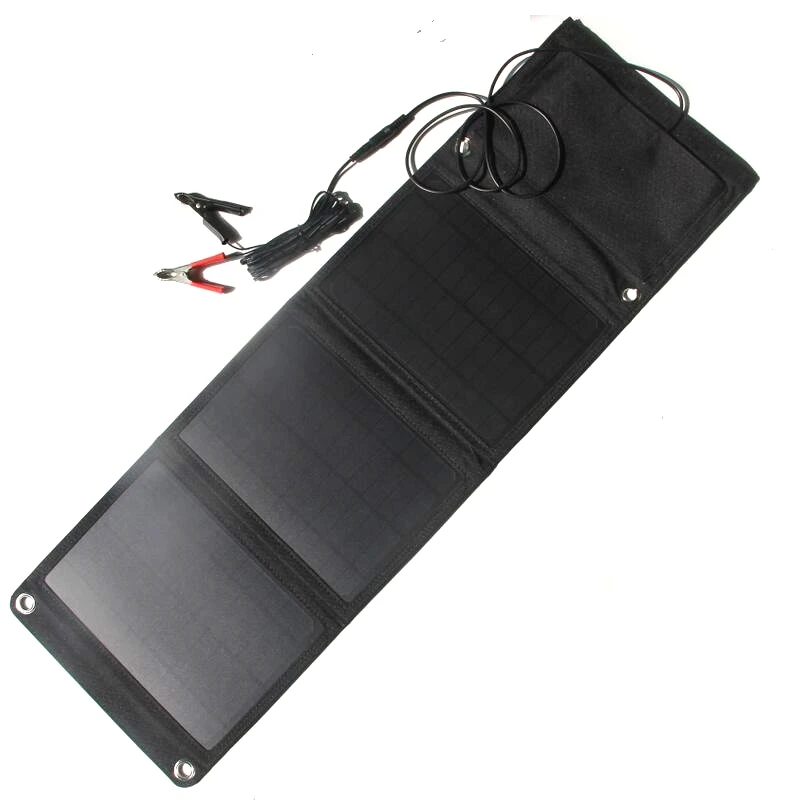 High Quality 5V/18V 18W Solar Panel Charger Dual USB+DC Output Foldable Portable Solar Charger For iphone Power Bank 12V Battery