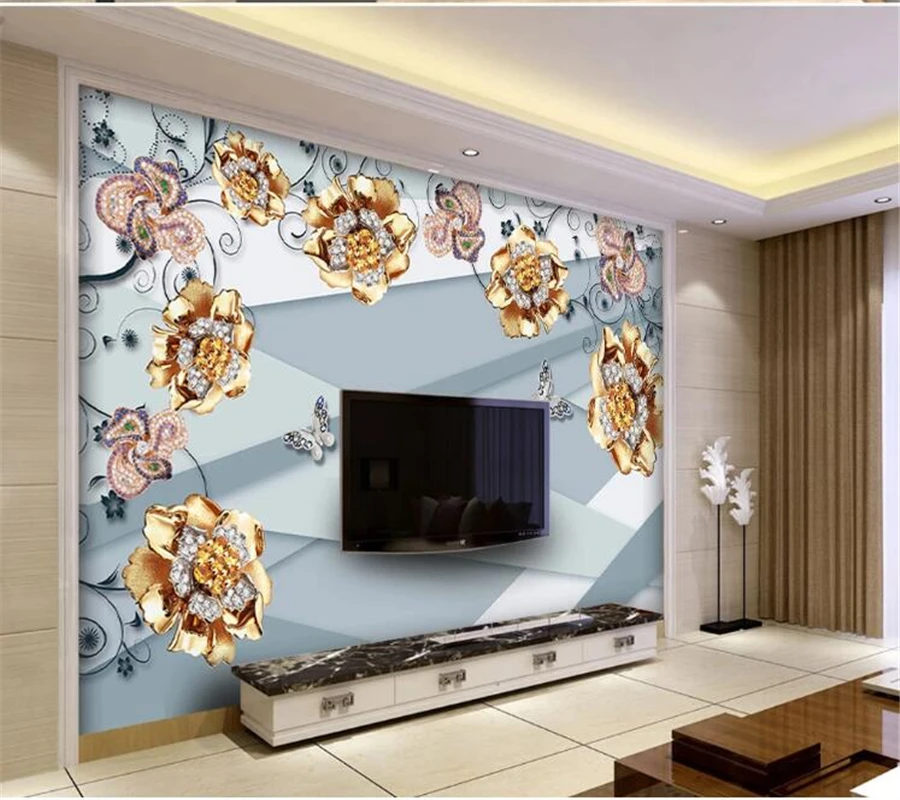 

wellyu Custom Wallpaper papier peint European modern minimalist diamond jewelry flower jewelry TV background wall papel tapiz