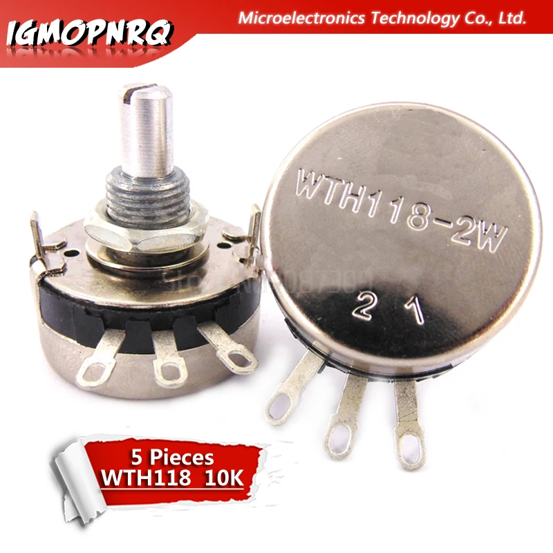 

5PCS WTH118 2W 1A Potentiometer 10k ohm WTH118-2W Round Shaft Carbon Rotary Taper Potentiometer