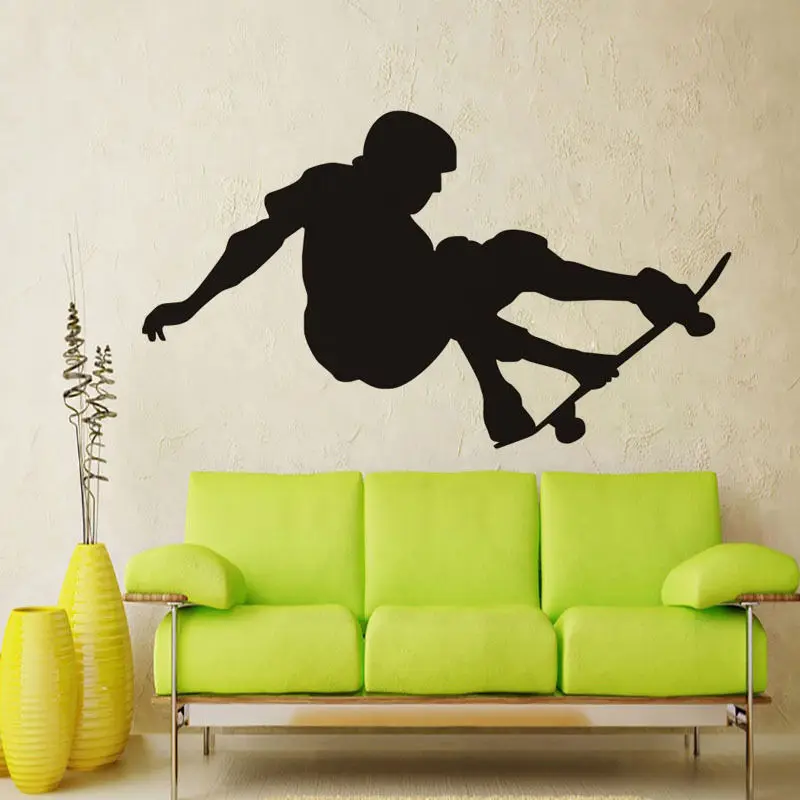 Art Mural Skateboard Stunt Vinyl Wall Stickers Sport Wall Decal For Boys Rooms Removable Silhouette Decor Black Wallpaper ZA391