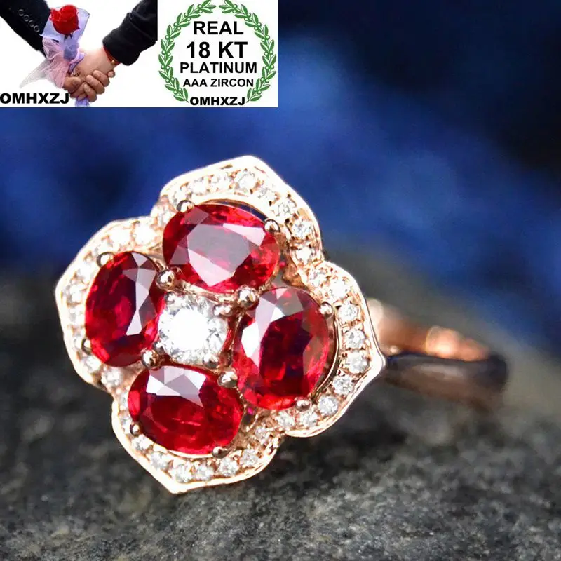 OMHXZJ Wholesale European Fashion Woman Man Party Wedding Gift Flower White Red AAA Zircon 18KT Rose Gold Ring RR570