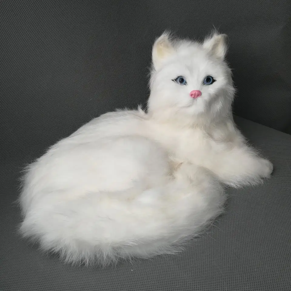 real life toy large 30x22x16cm white prone cat polyethylene&furs cat model home decoration props ,toy gift h0274