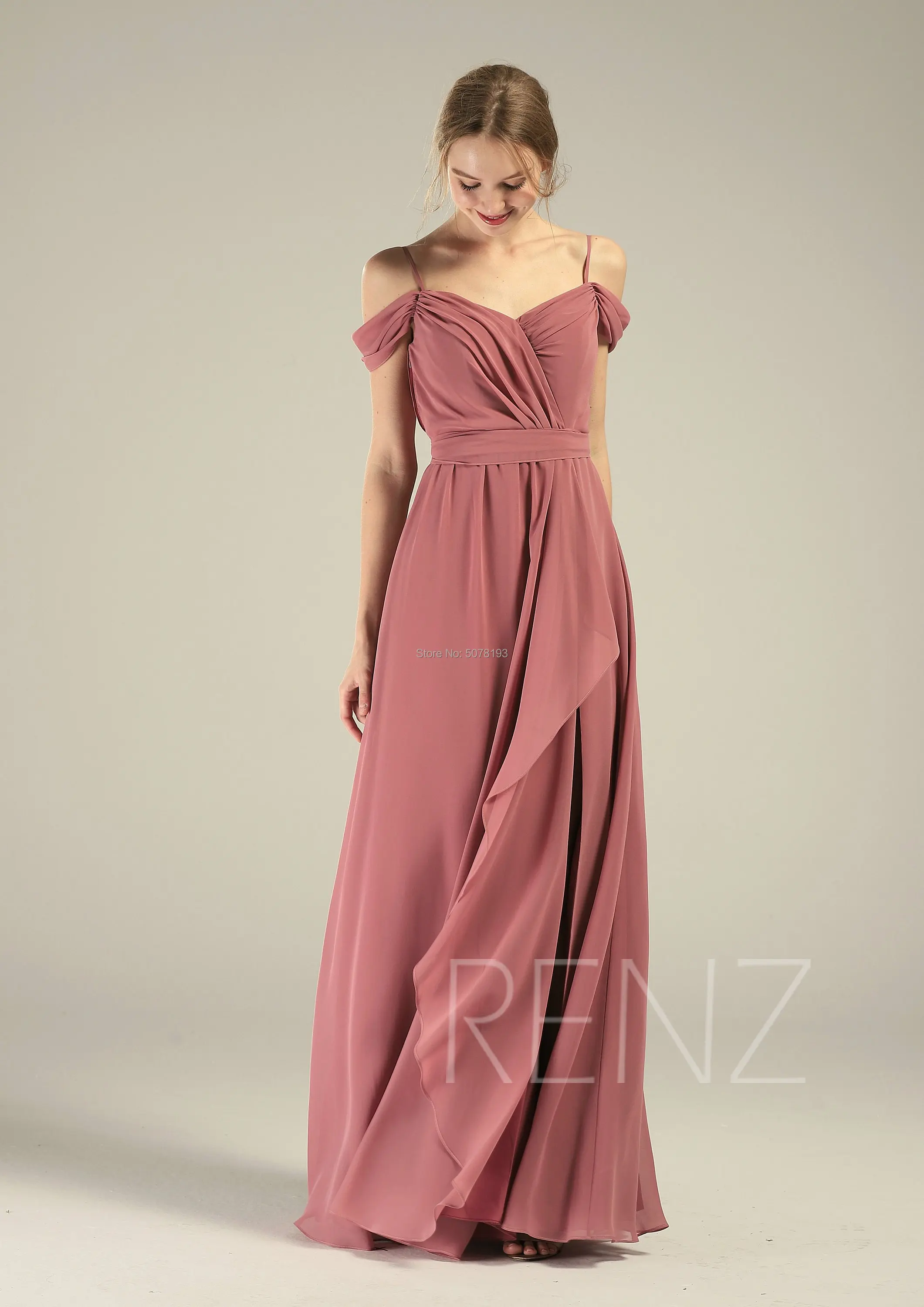 

2019 Spaghetti straps V-neck A-line chiffon bridesmaid dresses/gowns pleat FREE SHIPPING