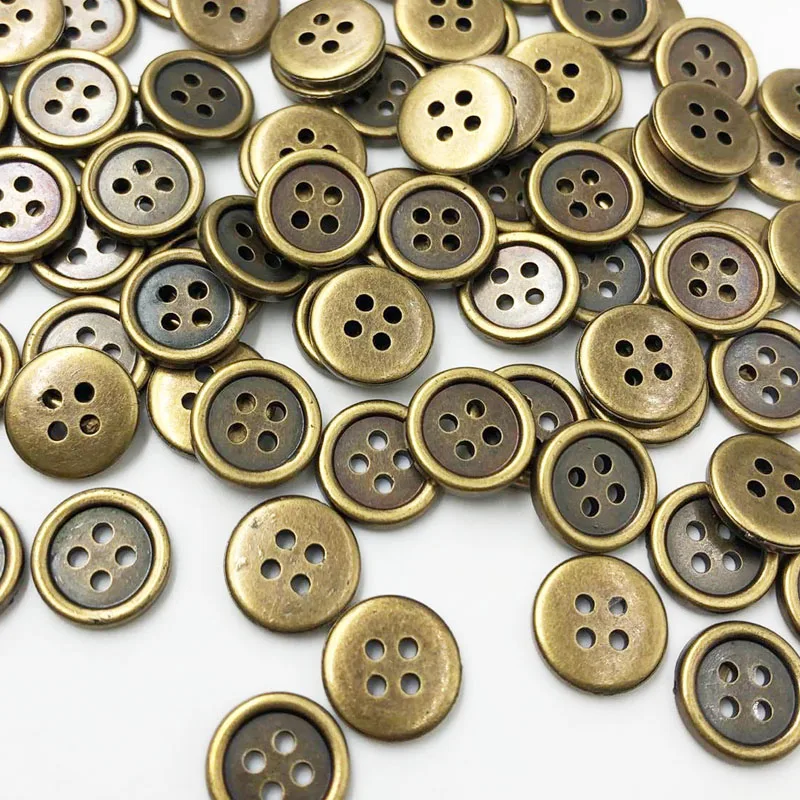 100pcs Silver/Bronze/Gold Plastic Buttons 12mm Sewing Craft 4 Holes PH290