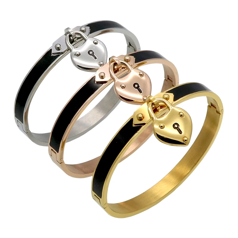 New Arrival Fashion Jewelry Charm Lock Heart Bracelets For Women pulseira Gold-Color Black White Resin Bracelets & Bangles