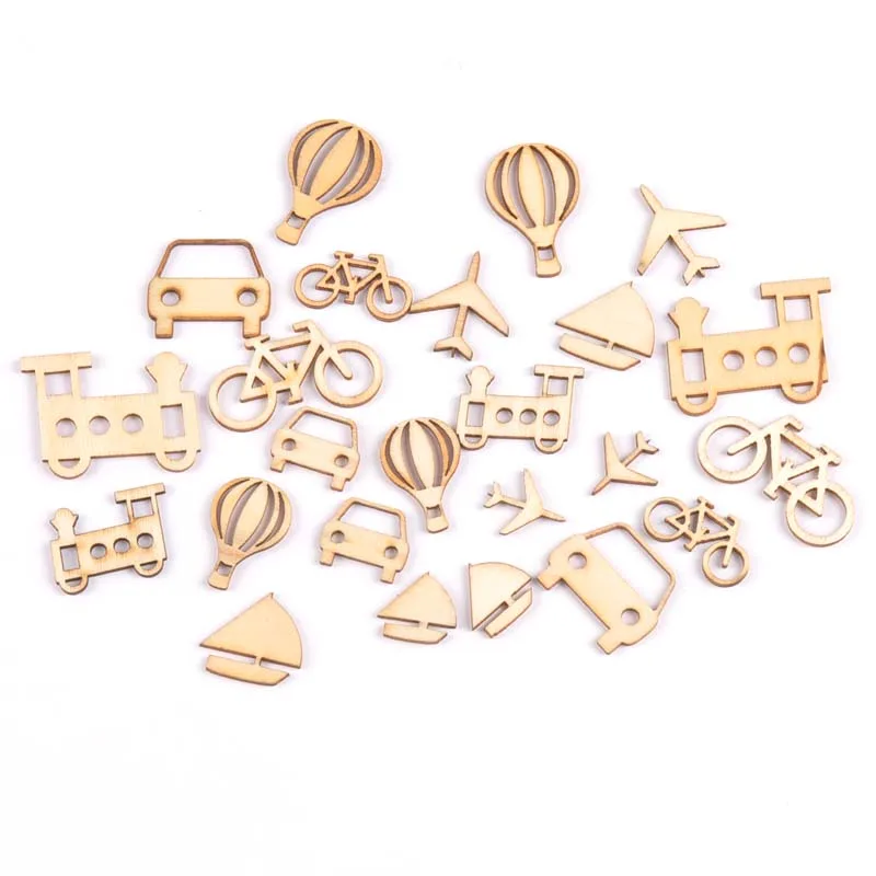 24 sztuk mieszane Mini pojazdu naturalnie drewniane Scrapbooking, rzemiosło dla upiększeń akcesoria do robótek ręcznych Diy Decor 10-25mm MT1700