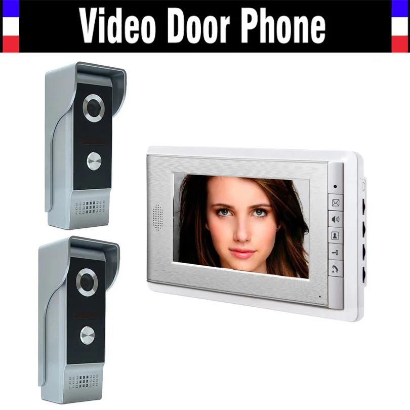 7 Inch Color Monitor Wired Video Door Phone Intercom System Video Doorbell Intercom Kit IR Night Vision 2 Camera 1 Monitor