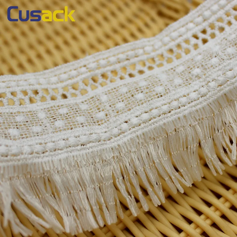 3 meters 7 cm Off White Tassel Lace Trims Dress Applique Polyester Cotton Costume Trimmings Home Textiles Sewing Lace Fabric