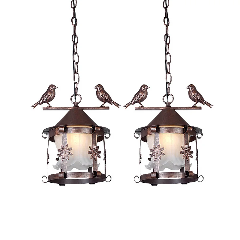 

Bird Cage Corridor Pendant Light European Vintage Glass Metal Country Rustic Balcony Hallway Restaurant Pendant Lamp