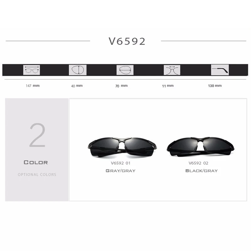 VEITHDIA Brand Designer Men\'s Sunglasses Aluminum Magnesium Polarized UV400 Sun Glasses Cycling Sports Male Outdoor Eyewear 6592