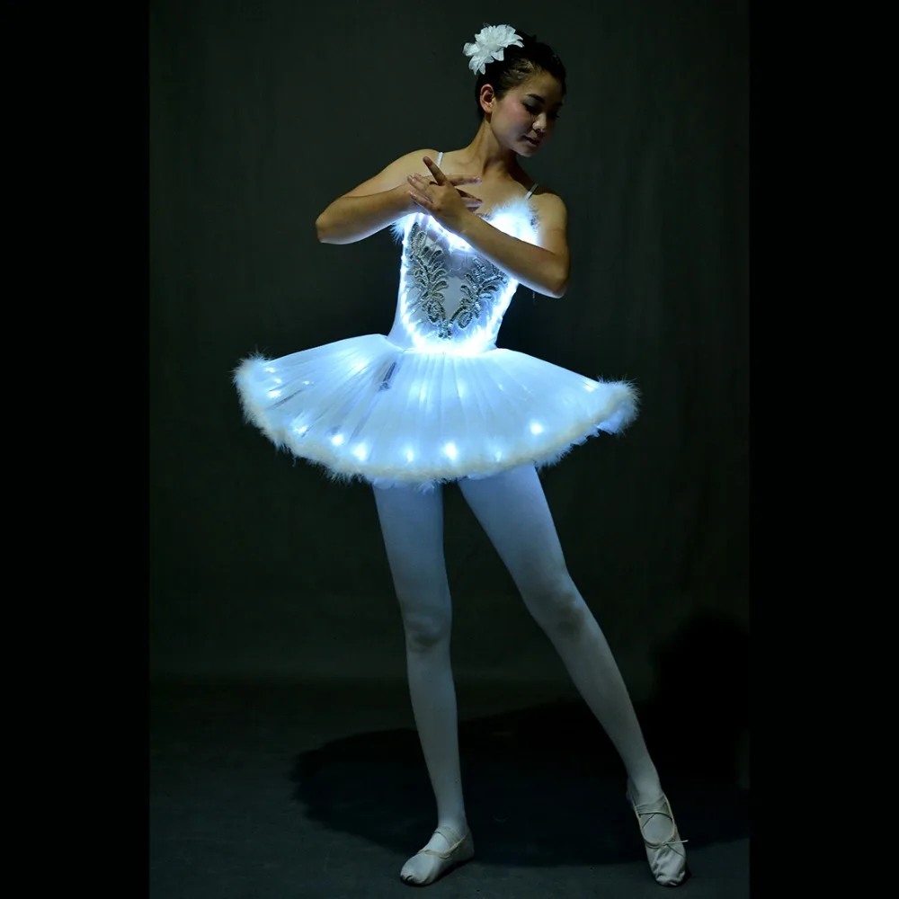 Luz led branco cisne lago ballet vestido meninas crianças feminino fluorescente night club roupas festa de halloween palco mostrar dança traje