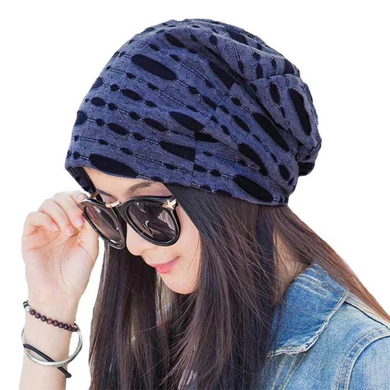 AZUE Women's Stylish Bucket Hat Slouch Hollow Beanie Cap Spring Plain Color Cotton Chemo Cap Beanie Slouchy Skull Hat