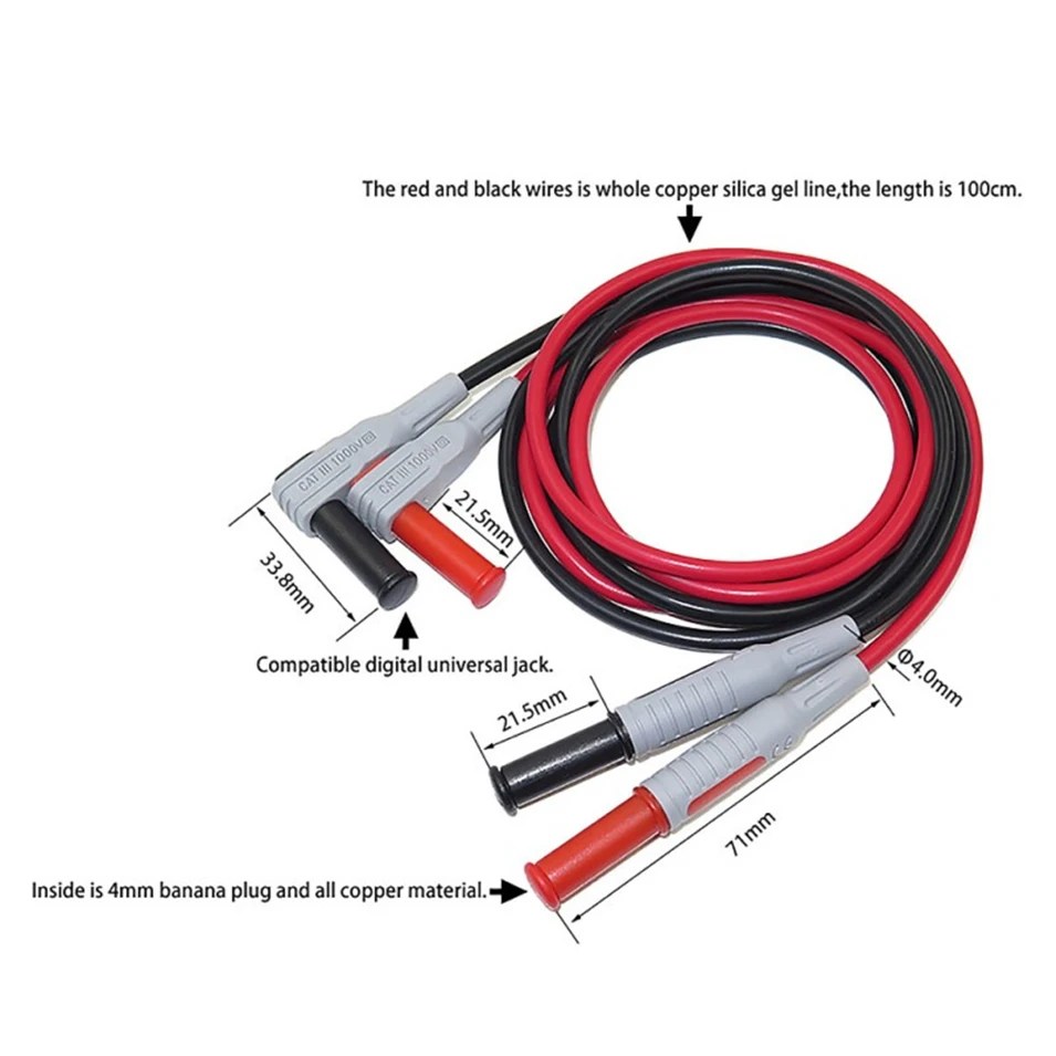 Cleqee P1033 Multimeter Test Cable Injection Molded 4mm Banana Plug Test Line Straight to Curved Test Cable