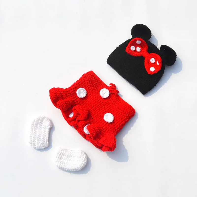 Newborn Minnie Crochet Outfit Baby Knitted Beanie & Skirts Set Toddler Photography Props Baby Girl Gift H283