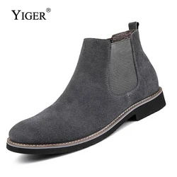 YIGER NEW Men Chelsea Boots Ankle Boots Fashion Men's Male Brand Leather Quality Slip Ons Motorcycle Man Warm Free shipping 0013