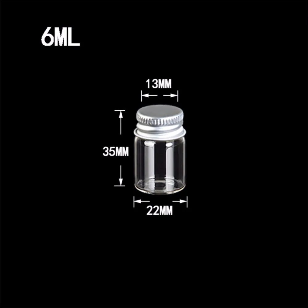 100 pcs 22x35 mm 6ml Aluminum Screw Cap Mini Glass Bottles Wishing Stars Bottles Travel Cosmetic Vials New Arrival