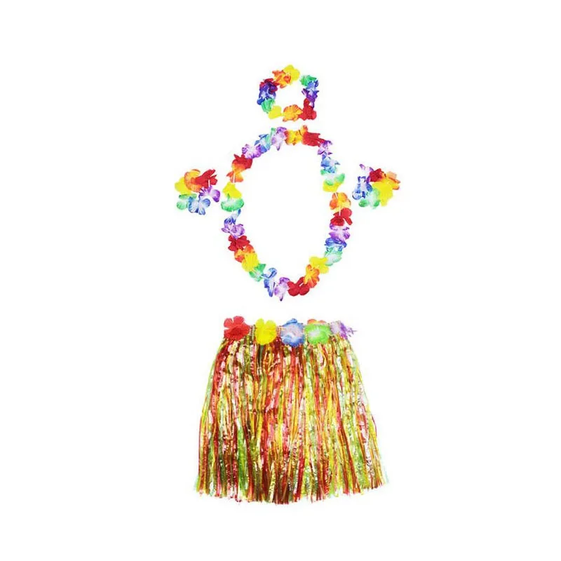 

Hawaiian Leis Flower Garland Colorful Necklace Headband Bracelets 30cm Hula Grass Skirt Set Beach Fancy Luau Dance Props ZA1581