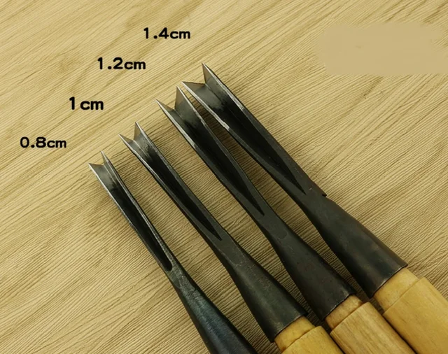 NOWY 0.6-1.4cm Typ V Odsłonięty trójkątny dłuto Dłuta do obróbki drewna Nóż do rzeźbienia w drewnie do rzeźbienia w pustych narzędziach